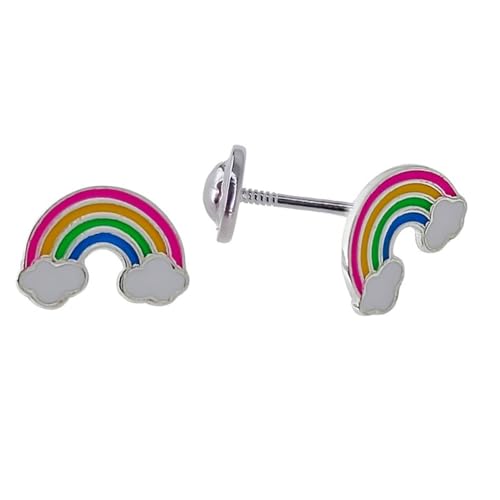 Minoplata Pendientes Infantiles Arcoíris de Plata de Ley con Cierre bebé Preciosos para Hacer un Regalo a niñas coquetas por su cumpleaños