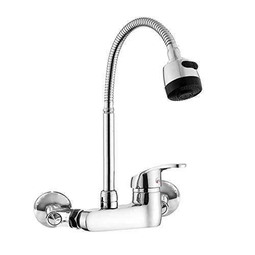 Wall Mount Faucet Kitchen 6 Inch Center Polished Chrome Commercial Single Handle Sprayer Mixer Bar Tap