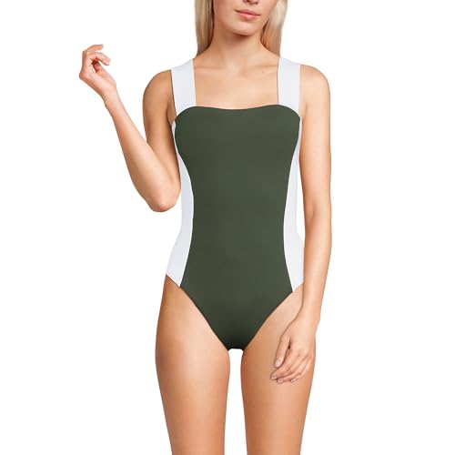 Lands' End Women's Square Neck High Leg One Piece Swimsuit