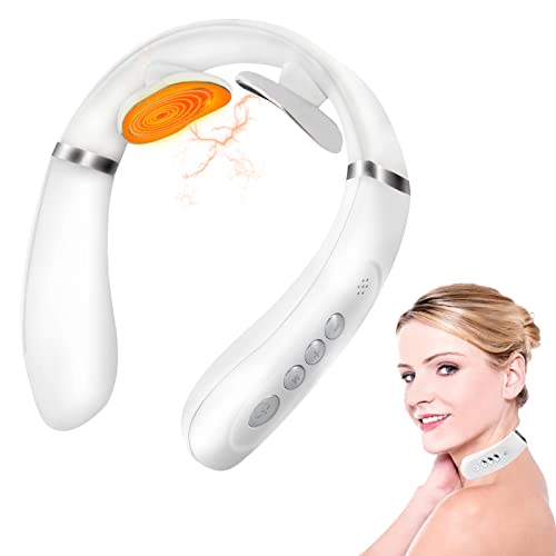 Neck Massager with Heat-Congshin Intelligent Portable Neck Massager for Pain Relief, Cordless Pulse Neck Massager with Voice Broadcast & 6 Modes 16 Levels Intensity Massage for Office Home Outdoor Use