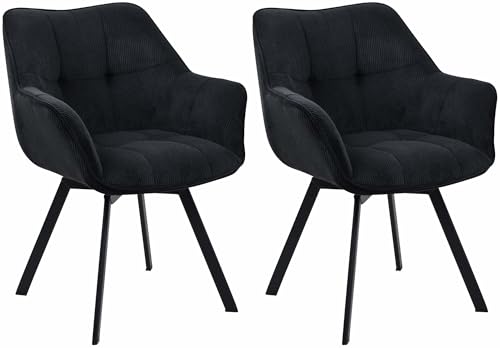 CLP Juego de 2 sillas de Comedor Jordi Cord, giratorias con reposabrazos, tapizado de Pana, Color:Negro