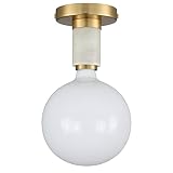HYDELITE Modern Brushed Brass Ceiling Light with White Marble Flush Mount Ceiling Light Fixture for