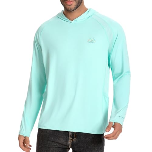 Image of Men's UPF 50+ Hoodie Shirt Long Sleeve Permanent UV Sun Protection Vented Tee Performance for Outdoor Hiking Fishing