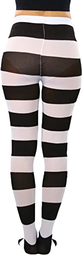 Image of ToBeInStyle Women's Wide Horizontal Contrast Stripe Tights Opaque Hosiery