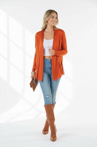 Image of ToBeInStyle Womens Open Front Long Sleeve Lightweight Asymmetrical Draped Cardigan with Side Pockets