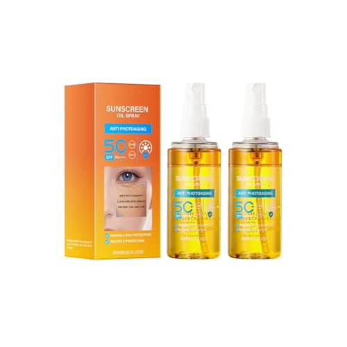 Spray solar SPF 50, protección solar Spray 50 resistente al agua, aceite solar, spray protector solar para cara y cuerpo, spray solar transparente (2 unidades)