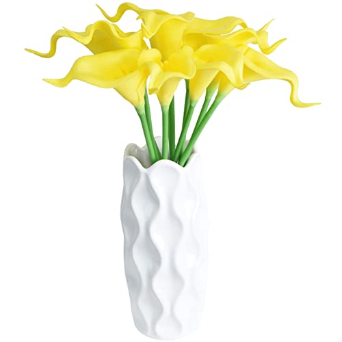 Image of Tdas Artificial Lily Flowers Plants Home Decor Items Flower Plant for vase Living Room Hall Bedroom Decorative Decoration - 34 CM Long (Pot Not Included) (Yellow, 5 Pcs)