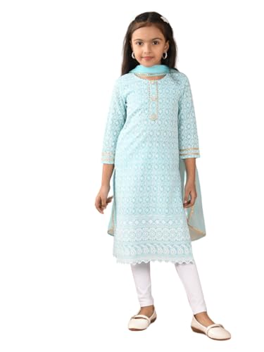 Image of Girls Cotton Kurti Set with Dupatta, Kids