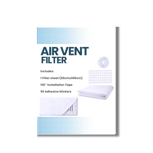 AC Air Vent Filters 60 x 300 cm Complete Air Conditioner Filter Sheet Kit for Home - Premium Electrostatic Media with 120" Installation Tape with 50 Plus Round Adhesive Stickers, Help Reduce Dust.