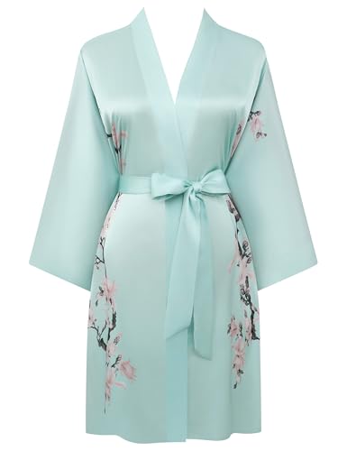 Image of BABEYOND Kimono Robe Cover up Short Satin Floral Silky Kimono Blouse Loose Bachelorette Party Robe