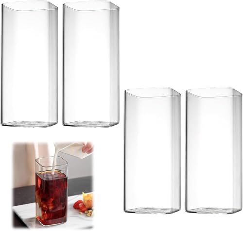 HENGBIRD 4 vasos transparentes de 400 ml de 400 ml, juego de vasos de agua largos elegantes vasos de bar para agua, zumo, cerveza, cócteles, bebidas, fiestas, diseño moderno