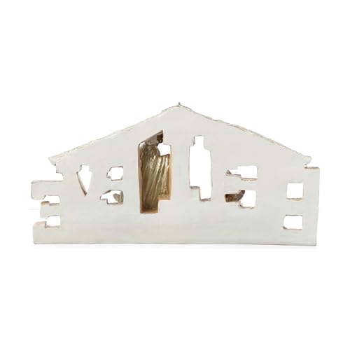 Image of Glitzhome Holy Family Nativity Scene Set Indoor 8 inch H, Gold Ivory Believe Manger Nativity Set for Christmas Decorations, Christian Religious Nativity Sets & Figures Xmas Home Mantel Fireplace