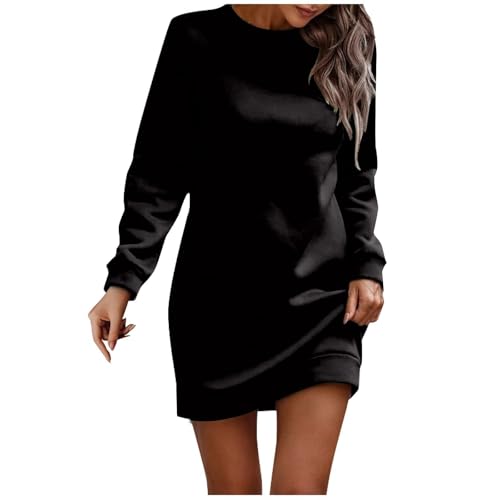 YOSUWOAI Sweatkleid Damen Langarm Ohne Kapuze Kleid Winter Elegant Damenkleider Rundhalsausschnitt Pulloverkleid Bequem Freizeitkleid Weich...