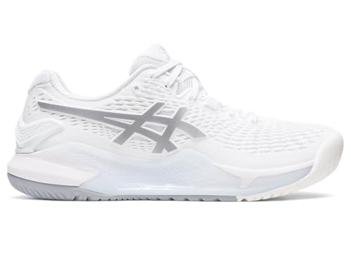 ASICS Women's Gel-Resolution 9 Tennis Shoes, 8, White/Pure Silver