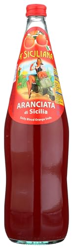 A' Siciliana Sicilian Sparkling Beverage - Refreshing and Delicious Italian Soda made with Sicilian Citrus - Authentic Imported Italian Beverage - Blood Orange 1 Pack 33.8 Fl Oz Glass Bottles