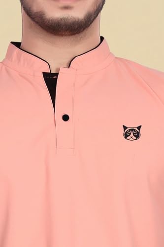 Image of BAGHADBILLO Men's and Boy's Polyster T-Shirt with Mandarin Collared Neck Half Sleeves Closuer Button and Regular Fit | Polo t Shirt for Man