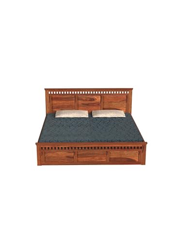 Image of Solid Sheesham Wood King Size Bed Without Storage | Wooden Double Bed Cot for Bedroom Furniture | Platform Bed | Palang for Hotels | Honey Finish, Recommended Mattress Size: 78 X 72 Inch
