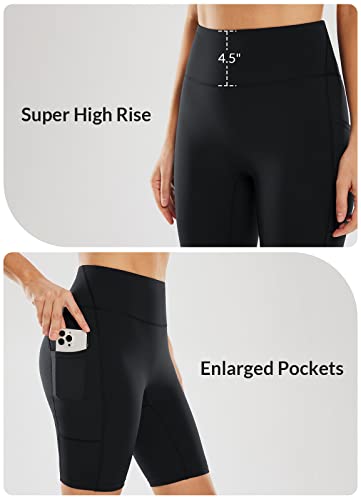 baleaf Sweatleaf Women's Light Compression Biker Shorts 8" High Waisted Yoga Gym Spandex Shorts Side Pockets4