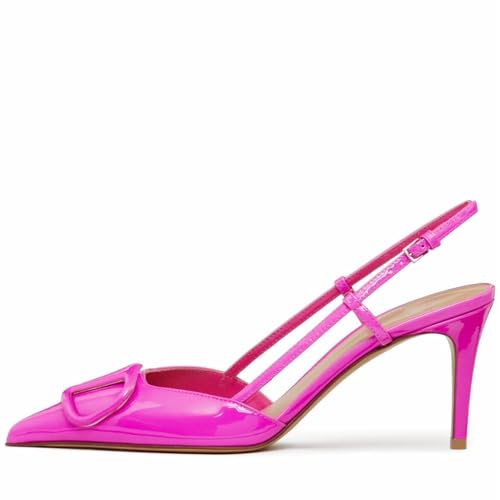 Image of BlingQueen Women Heeled Slingback Sandals Closed Pointed Toe Stiletto High Heels Patent Leather Pumps Slip-On Backless Evening Prom Party Dress Shoes