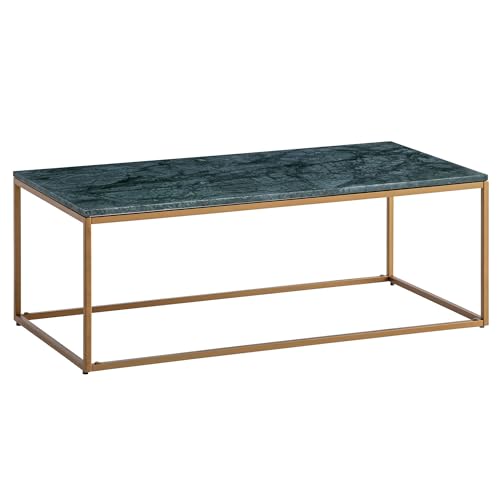 Wohnling Couchtisch Echter Marmor Grün 100x50x35 cm Sofatisch Metall Gold, Design Wohnzimmertisch Rechteckig, Marmortisch Loungetisch Groß, Kaffeetisch Modern