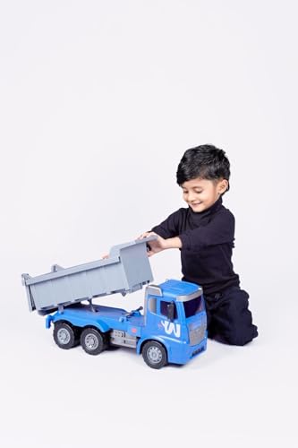 Image of ZOOBIE Heavy Duty Friction Powered 1:10 Jumbo Dumper Truck - Big Construction Tipper Toy for Kids, Durable & Non-Toxic with Storage Dump (Blue & Grey)