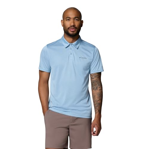 Columbia Polo de Senderismo para Hombre, Color Azul Ondulado, Talla L