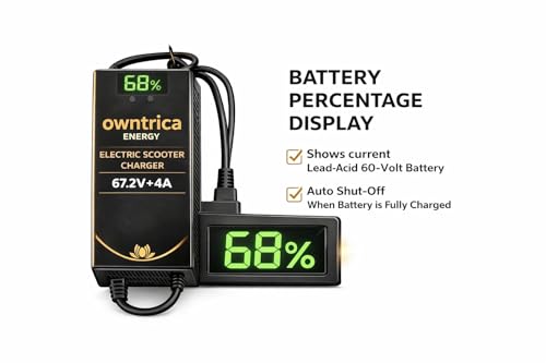 Image of Electric Scooter Charger 60V 4 AMP for Lead Acid, Graphene, 5 Battery Scooter, Longest 4 Meter Wire, with Percentage Screen.