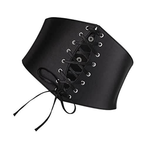 CALLARON cinturón ancho cinturones de mujer elástico cinturón de cincha de las mujeres cinturon mujer cinturones mujer cinturón de avispa cinturón atado con cordones cuero pu Black