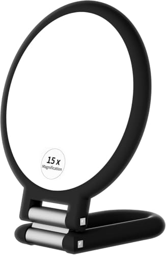 15x Magnifying Handheld Mirror Double Sided, Magnification Hand Mirror, Travel Folding Held Adjustable Rotation Pedestal Makeup Desk Vanity image 5