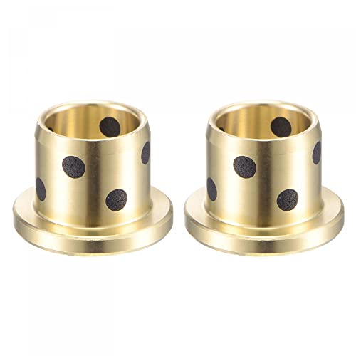 uxcell Flanged Sleeve Bearings 12mm Bore 15mm OD 15mm Length 21mm Flanged Dia 3mm Flange Thickness Wrapped Oilless Bushings Brass 2pcs