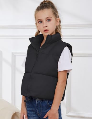 Arssm Girls Puffer Vest Short Lightweight Padded Gilet Full Zip Stand Collar Big Girls Sleeveless Jacket2