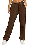 AUTOMET Women’s Winter Fleece Lined Sweatpants Baggy Open Bottom Lounge Pants Fall Outfits Aesthetic Clothes for Teen Girls Brown