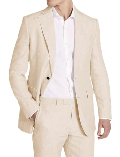 SHUZHXLZANGY Mens Linen Suit 2 Piece Slim Fit Suit for Men Casual Summer Suit for Wedding Prom Party Beach