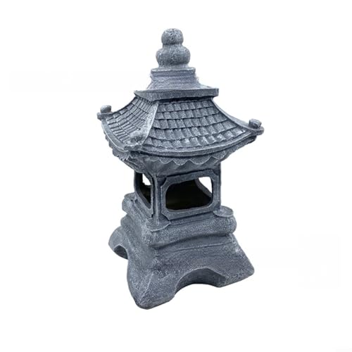 Snowchecking Adorno de pagoda solar de jardín, linterna de jardín con energía solar, estatua de pagoda japonesa, lámpara de torre de piedra zen al aire libre, decoración de patio