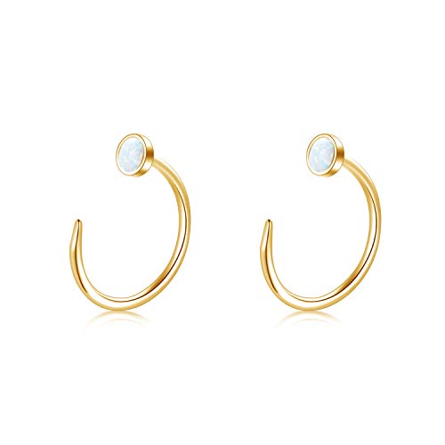 WINNICACA - Created Opal Earrings - Sterling Silver Earrings - Huggie Hoop Earrings - Ear Half Cuff Earrings - Threader Earrings - Birthday Gifts - Gold Plated Earrings for Women Teens