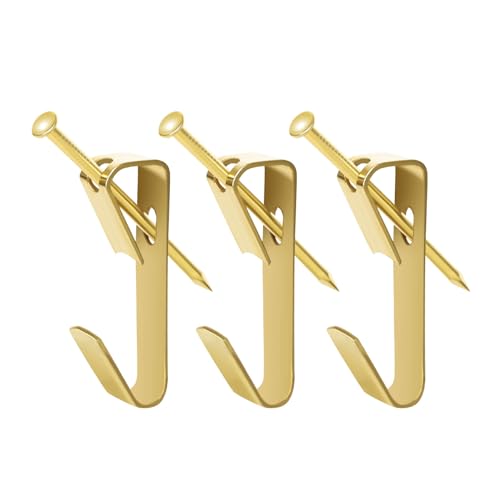 Image of 50 LBS Gold Picture Hangers, Metal Picture Hooks with Nails, Heavy Duty Hardware Hanger Kit for Hanging Pictures, Frame, Mirror, 20 PCS