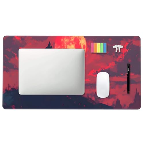 Image of Wolf Animal Red Moon Extended Gaming Mouse Pad, with Stitched Edges Large Mouse Pad Desk Protector, Rubber Base Mousepad Keyboard Mouses Mat for Work Game Office Home- 32 inch X 12 inch Inch