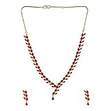 Efulgenz Indian Oxidized Jewelry for Navratri Boho Vintage Antique Ethnic Gypsy Indian Oxidized Silver Crystal Cubic Zirconia Bridal Necklace Earrings Jewelry Set (Red) Christmas Gifts for Women