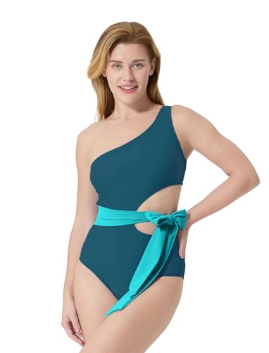 Image of PATPAT Family Matching Swimsuits: Mommy and Me One Shoulder Colorblock Bathing Suits One Piece Swimwear Sets