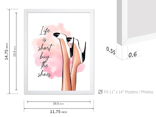 Image of Poster Master Life is Short Buy The Shoes Poster - Fashion Print - Trendy Art - Modern Art - Gift for Her & Fashionista - Luxury Haute Couture Decor for Bedroom or Girls Room, 11x14 White Framed