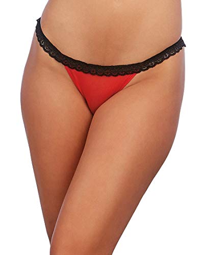Dreamgirl Stretch Mesh with Spandex and Stretch Lace Open Back Panty, Black/Red, Small