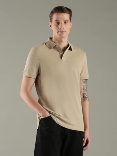 Image of Tommy Hilfiger Solid Regular fit Cotton Polo t-Shirt