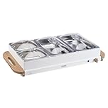 Cooks Professional 4-Section Buffet Warmer 7.2 Litre Capacity with Hotplate Function & Adjustable Temperature Control Dial | 300W Portable Electric Food Serving Tray | Nordic White