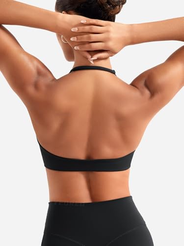 YEOREO Halter Sports Bras for Women Adjustable Strappy Open Back Impact Removable Pads Deep V Bra Workout Gym Yoga Crop Top4