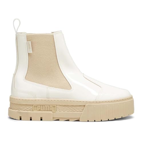 Image of PUMA Womens Mayze Round Toe Platform Chelsea Casual Boots Ankle Low Heel 1-2 inch - Beige, White - Size 10 M