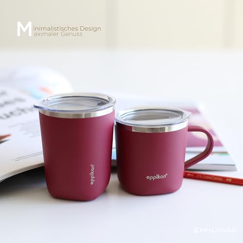 eppiLungo Edelstahl Thermobecher, Isolierbecher, Kaffeetasse, Trinkbecher, Thermotasse 220ml, 280ml mit Deckel, für Kaffee und Tee (Vintage Red, 220 ml) – Bild 5