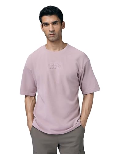 TECHNOSPORT Men's Relaxed Fit Striped Half Sleeve T-Shirt - (MTP853DPK_Dusty Pink_M)