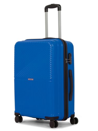 Image of Teakwood Meduim Size 8 Wheels Trolley Bag, Hard Cabin with Zipper Closure, Adjustable Push Button & Cross Side Strap, Number Lock System 360 Degree (Medium, Royal Blue)