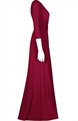 Image of Women's 3 /4 Sleeve Deep V-Neck Maxi Faux Wrap Solid Plus Size Dress