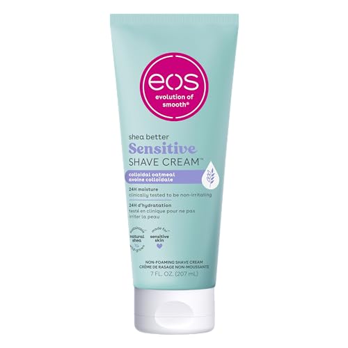 eos Shea Better Sensitive Shaving Cream for Women, Unscented, 24-Hour Hydration, Made with Colloidal Oatmeal and Shea Butter, 207ml